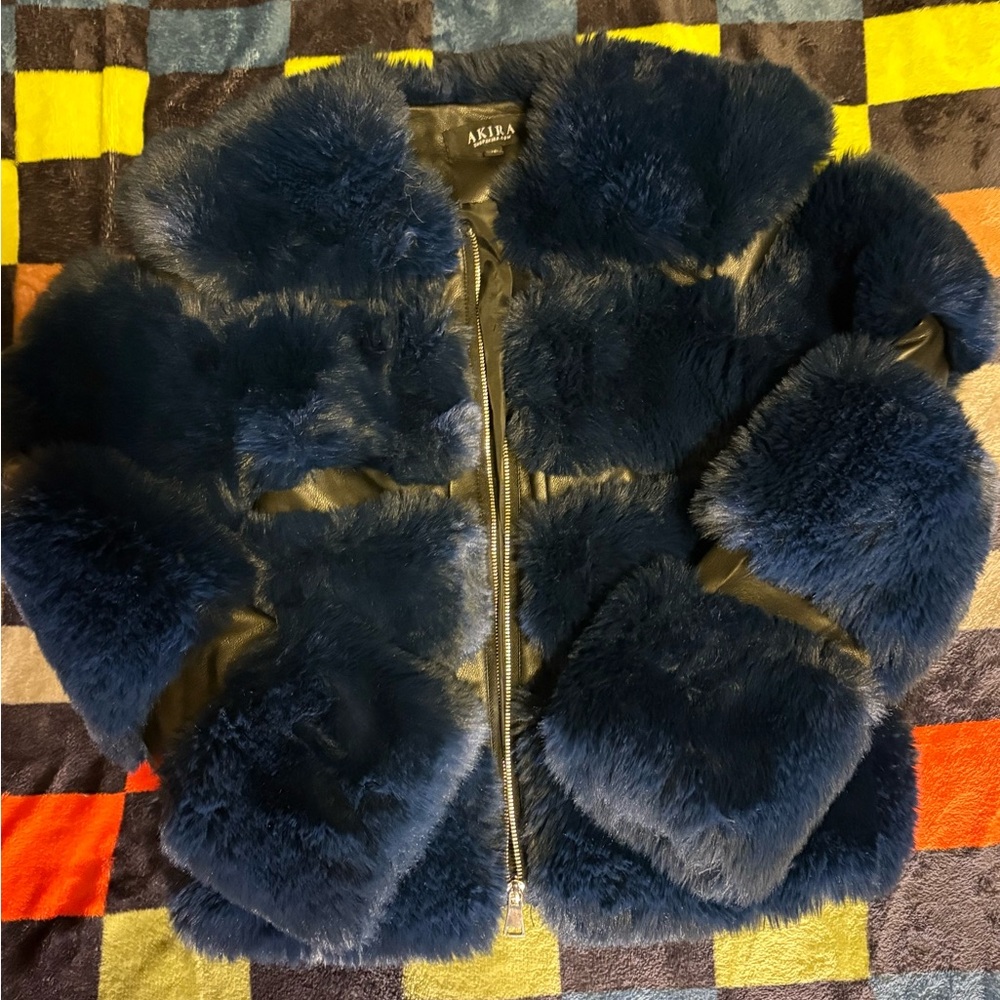 AKIRA Midnight Blue Faux Fur Coat